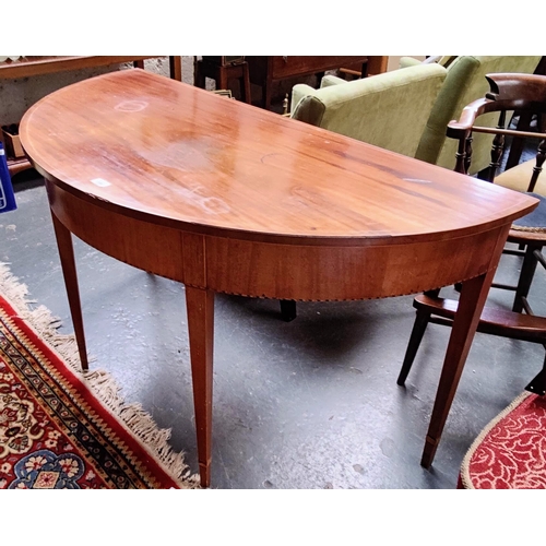 196 - Mahogany Inlaid Half Moon Side Table - C. 128cm W x 63cm D x 72cm H