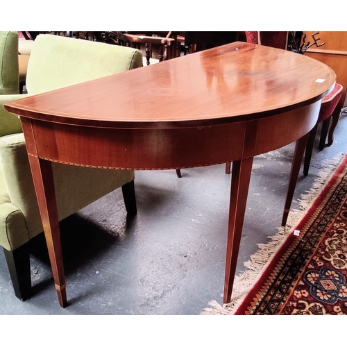 196 - Mahogany Inlaid Half Moon Side Table - C. 128cm W x 63cm D x 72cm H