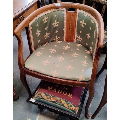 31 - Inlaid Mahogany Curved Back Corner Armchair