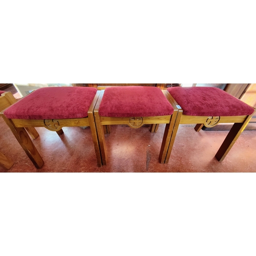 969 - Set of 3 Pine Stools with Padded Seat