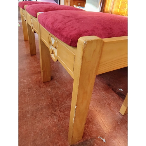 970 - Set of 3 Ash Stools with Padded Seat and Carving Detail