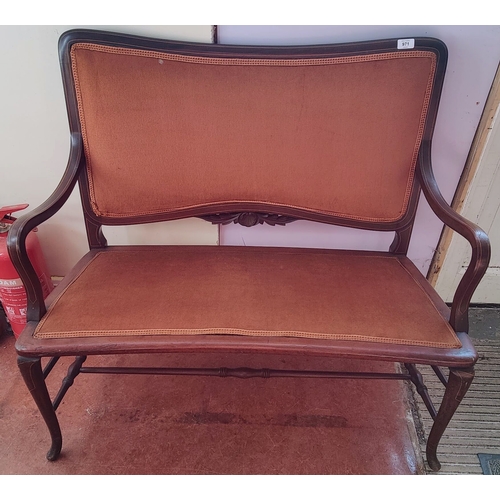 971 - Fine Edwardian Inlaid Mahogany Settee with Turned Stretcher Base - C. 106cm W x 48cm D