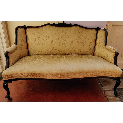 972 - Victorian Carved Mahogany Settee on Brass Castors - C. 140cm W x 70cm D