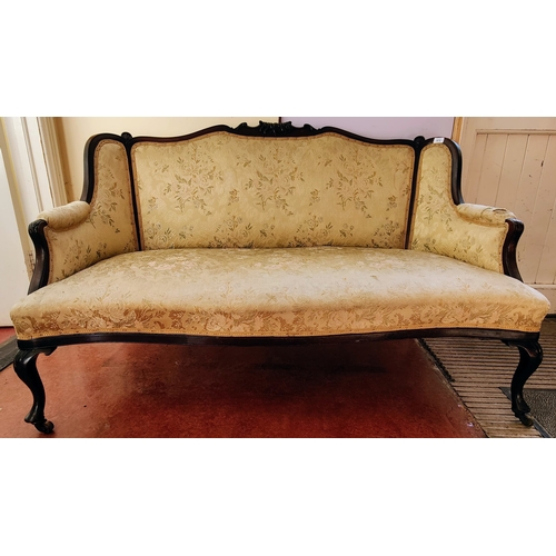 972 - Victorian Carved Mahogany Settee on Brass Castors - C. 140cm W x 70cm D