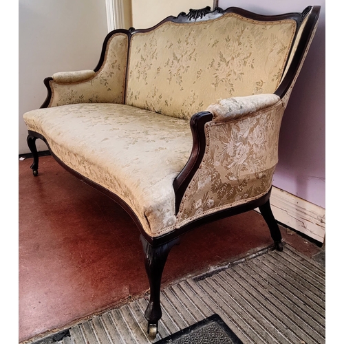 972 - Victorian Carved Mahogany Settee on Brass Castors - C. 140cm W x 70cm D