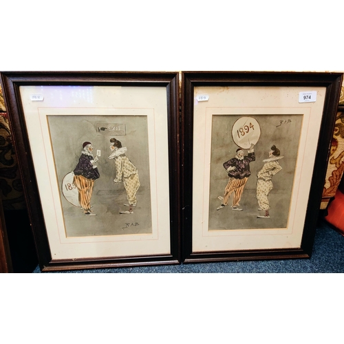 974 - Pair of Framed Clown Prints