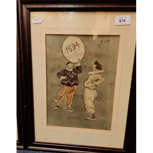 974 - Pair of Framed Clown Prints