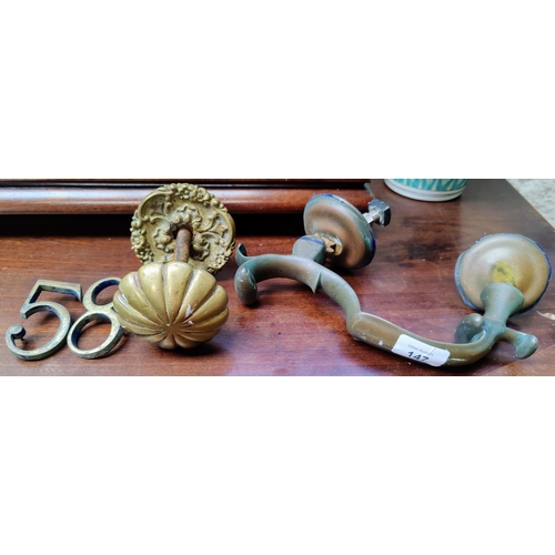 147 - Georgian Brass Door Knocker, Door Handle & Numbers 58