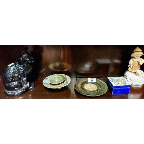 27 - Shelf Lot inc Royal Stewart Tea Set & Ornamental Pieces