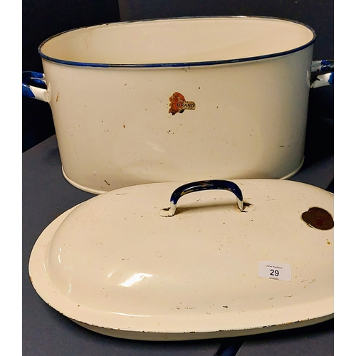 29 - Large Enamel Lidded Bin - C. 50cm W