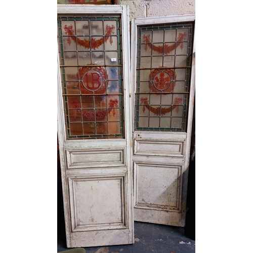 35 - 2 Stained Leaded Glass Panelled Doors - United Brothers Club, St Stephens Green - C. 60cm W x 194cm ... 