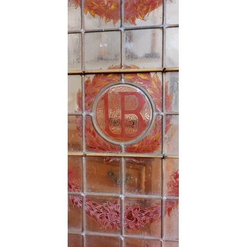 35 - 2 Stained Leaded Glass Panelled Doors - United Brothers Club, St Stephens Green - C. 60cm W x 194cm ... 