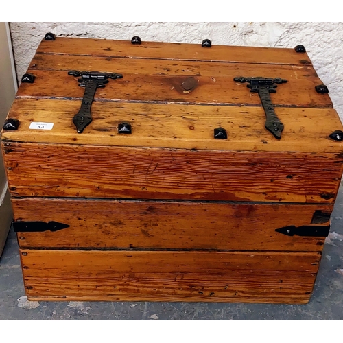 43 - Neat Pine Trunk with Metal Handles and Hinges - C. 61cm W x 43cm D x 42cm H