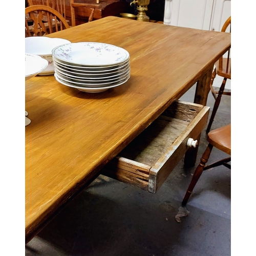 57 - Waxed Pine Country Kitchen Table with Dual Centre Drawer - C. 230cm W x 84cm D x 80cm H