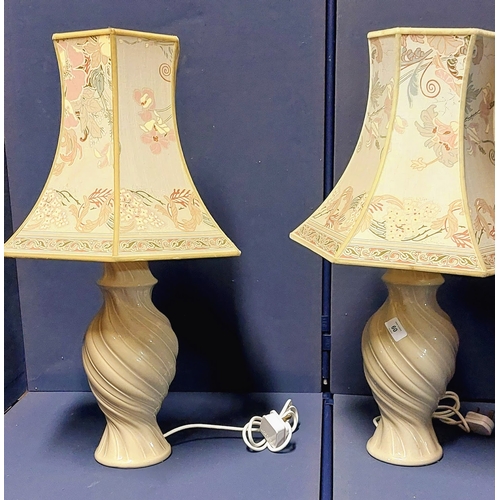 60 - Pair of Ceramic Table Lamps & Shades - C. 66cm H