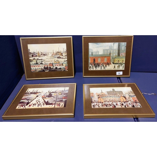 64 - 4 Brass Frame Lowry Prints - Neat Size