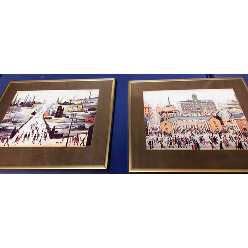 64 - 4 Brass Frame Lowry Prints - Neat Size