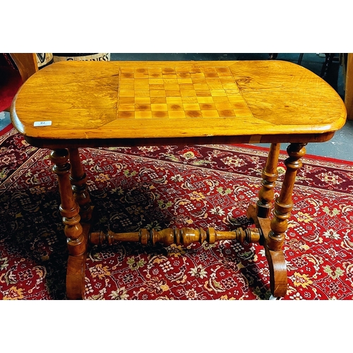 78 - Satinwood Inlaid Games Table with Turned Ends and Stretcher Base - C. 87cm W x 46cm D x 68cm H