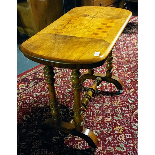 78 - Satinwood Inlaid Games Table with Turned Ends and Stretcher Base - C. 87cm W x 46cm D x 68cm H