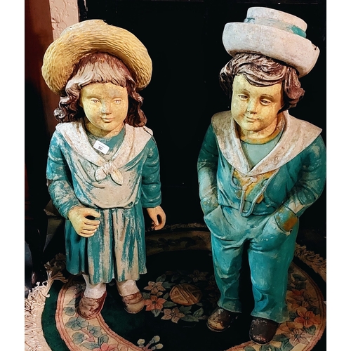 90 - 2 Large Dutch Style Figures of Boy and Girl
