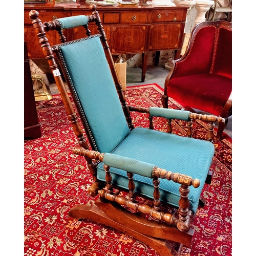 111 - Edwardian Spooled Arm & Back Upholstered Rocking Chair