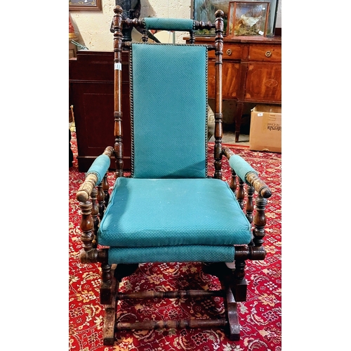 111 - Edwardian Spooled Arm & Back Upholstered Rocking Chair