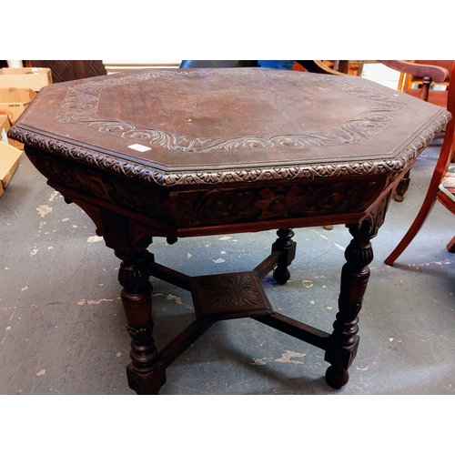 122 - Octagonal Highly Carved Oak Occasional Table / Centre Table - C. 93cm W x 74cm H