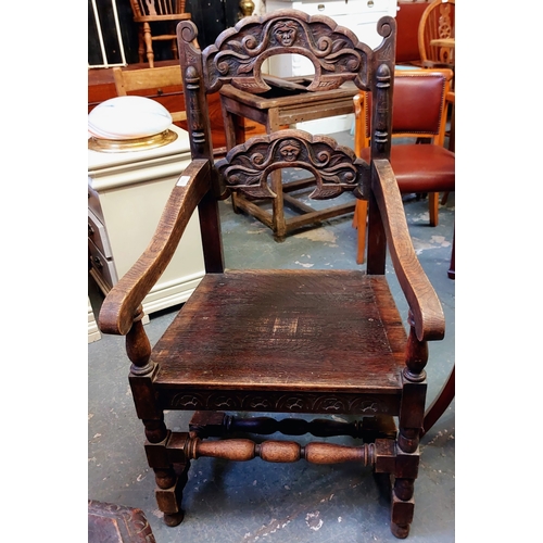 123 - 19th Century Highly Carved Oak Porters Chair