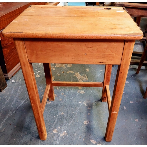 129 - Pine School Desk - C. 56cm W x 46cm D x 76cm H