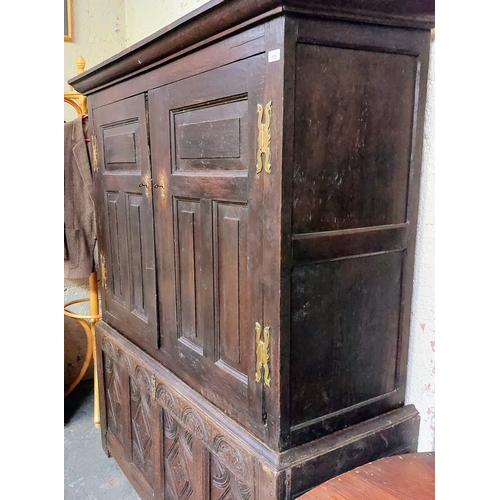 135 - Oak-Panelled Door Curing Cabinet on Carved Base - C. 140cm W x 54cm D x 177cm H