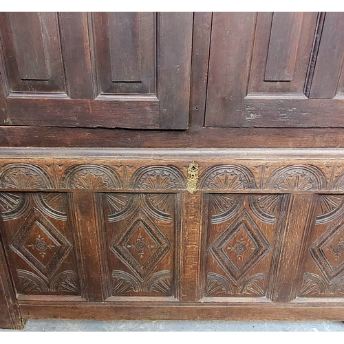 135 - Oak-Panelled Door Curing Cabinet on Carved Base - C. 140cm W x 54cm D x 177cm H