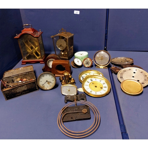 147 - Misc Box Lot of Clock Housings & Parts inc Smiths Car Clock - Ex Ganter Brothers