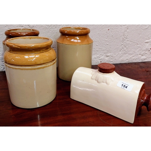 154 - 3 Earthenware Jars & Bed Warmer