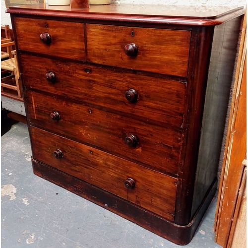 155 - Victorian Mahogany 2 Over 3 Drawer Chest of Drawers - C. 120cm W x 54cm D x 113cm H