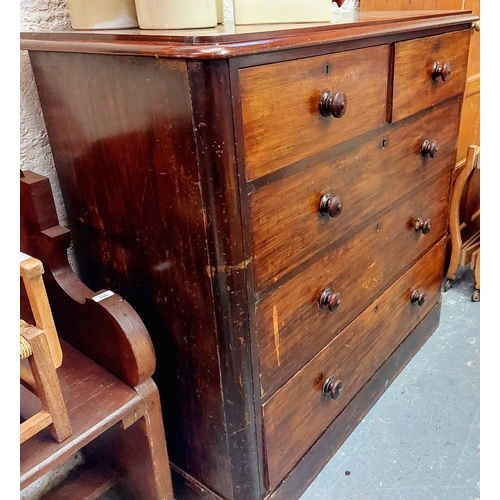 155 - Victorian Mahogany 2 Over 3 Drawer Chest of Drawers - C. 120cm W x 54cm D x 113cm H