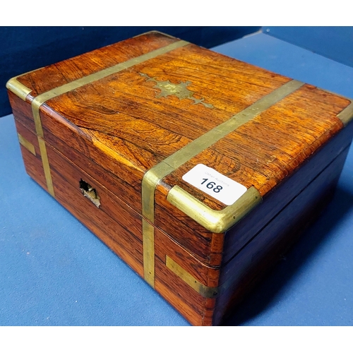 168 - Brass Bound Rosewood Fitted Stationery Box - C. 27cm W x 21cm D