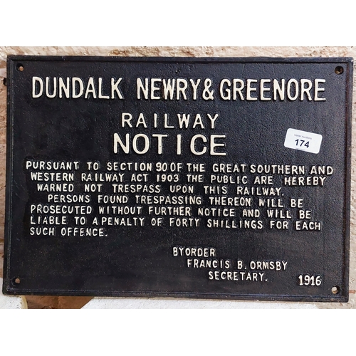 174 - Metal Railway Notice Sign - Dundalk, Newry & Greenore