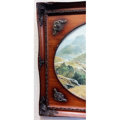 248 - Carved Mahogany Oak Frame Oval Highland Sene - C. 65cm W x 55cm H