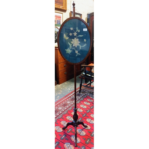 263 - Oval Tapestry Pole Screen with Mahogany Tripod Base