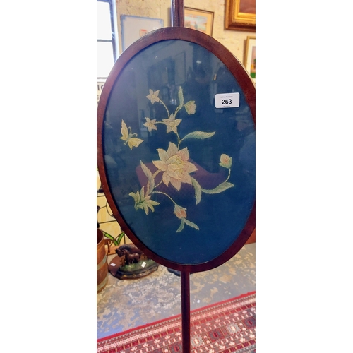 263 - Oval Tapestry Pole Screen with Mahogany Tripod Base