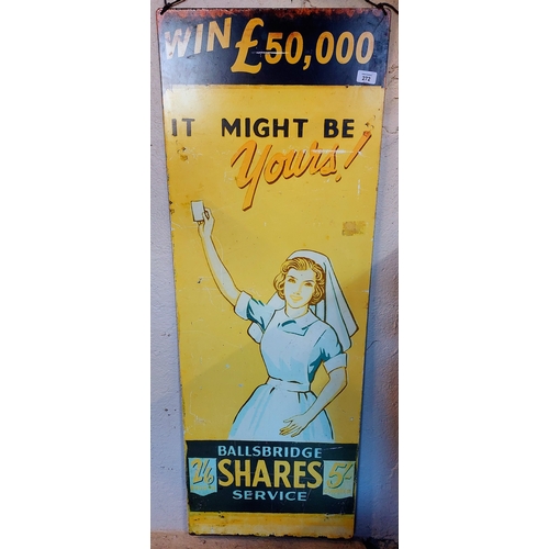 272 - Prizebonds Tin Advertising Sign - C. 45cm W x 126cm H