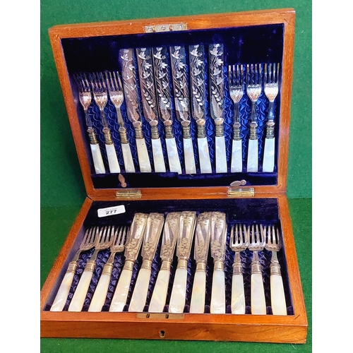 277 - Cased set of 6 Fruit Knives & Forks and 6 Fish Knives & Forks with Mother of Pearl Handle