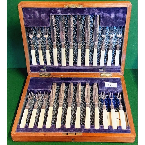 279 - Cased Set of Bone Handle Fruit Knives & Forks