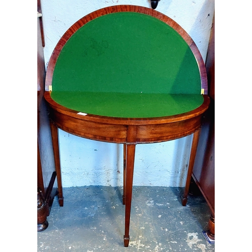 283 - Half Moon Mahogany Turn Over Leaf Card Table with Carved Edge on Tapered Legs - C. 84cm W x 42cm D x... 