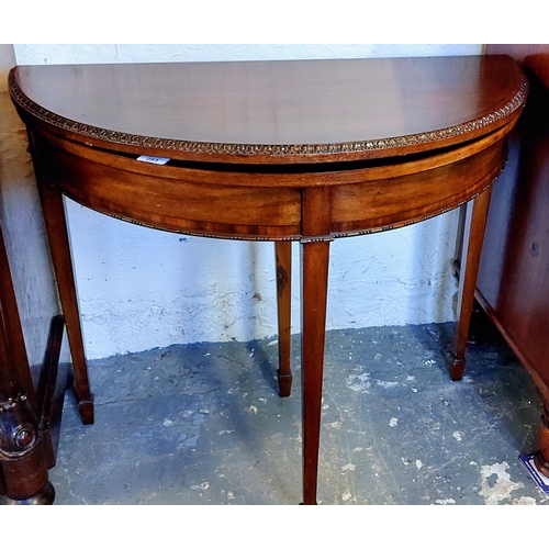 283 - Half Moon Mahogany Turn Over Leaf Card Table with Carved Edge on Tapered Legs - C. 84cm W x 42cm D x... 