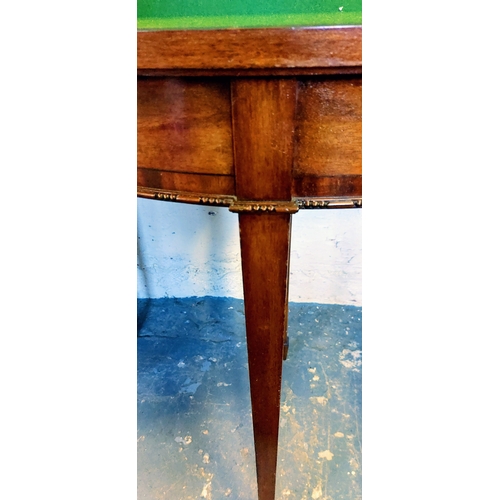 283 - Half Moon Mahogany Turn Over Leaf Card Table with Carved Edge on Tapered Legs - C. 84cm W x 42cm D x... 