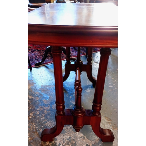 299 - Mahogany Side Table on Twin Column Supports with Turned Stretcher Base - C. 100cm W x 56cm D x 75cm ... 