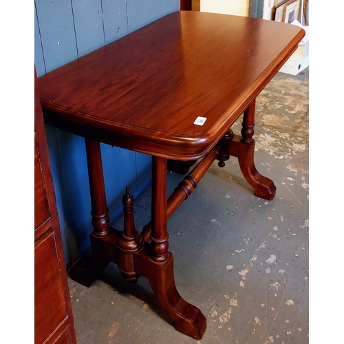 299 - Mahogany Side Table on Twin Column Supports with Turned Stretcher Base - C. 100cm W x 56cm D x 75cm ... 