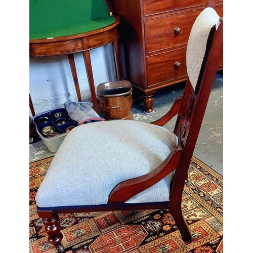 317 - Mahogany Upholstered Chair with Blue Pure Wool Tweed Upholstery