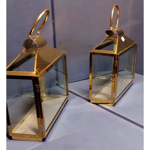 320 - Pair of Brass and Glass Candle Holders - C. 40cm H x 15cm D